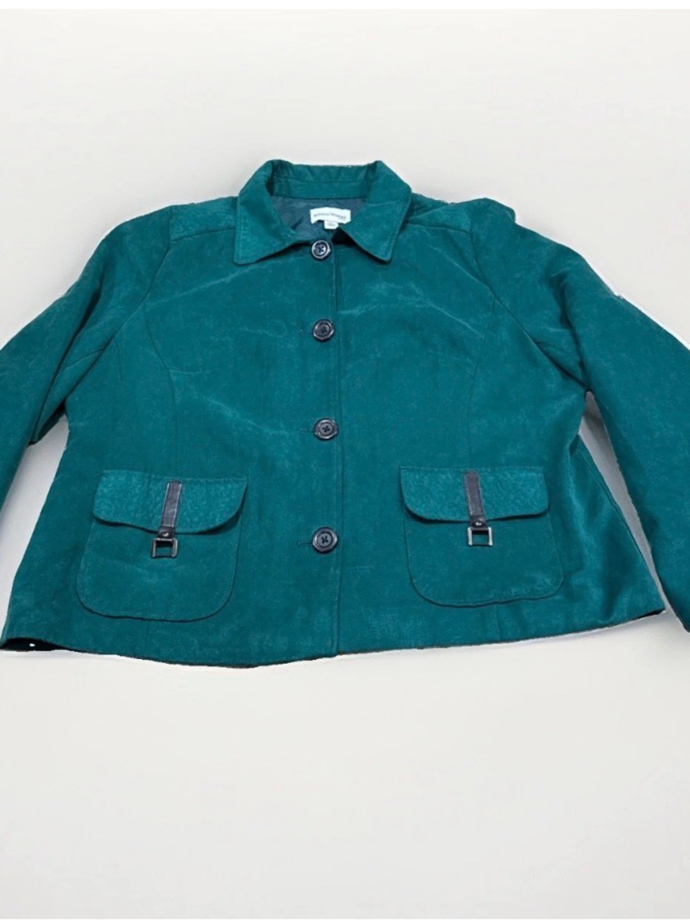 Studio Works Teal Button-Front Suede Jacket